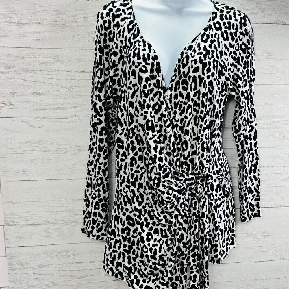 Cache Womens Size Large Animal Print Wrap Front Cold Shoulder Long Sleeve Top